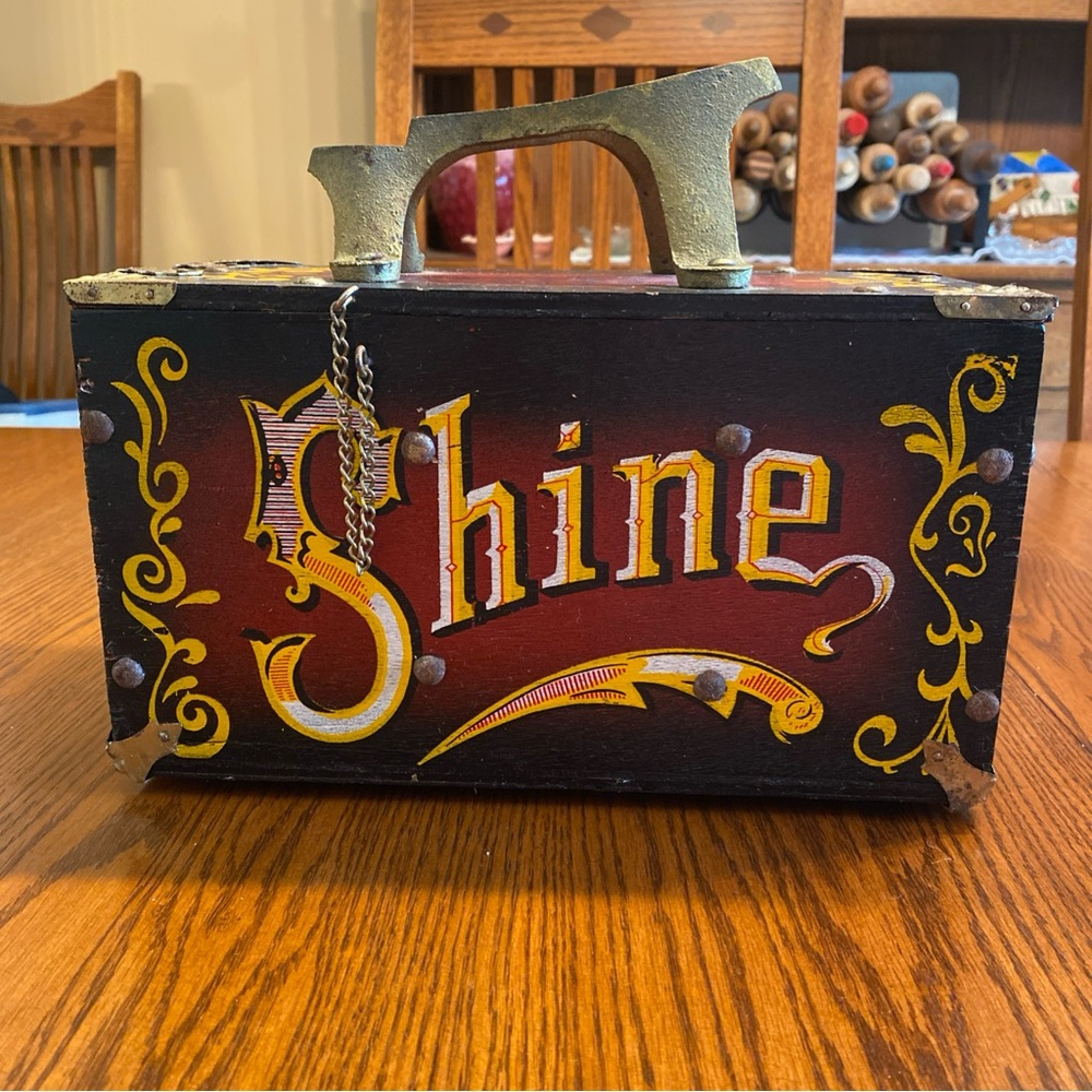 Vintage $0.05 Shoe Shine Box with Gold and Red Accents